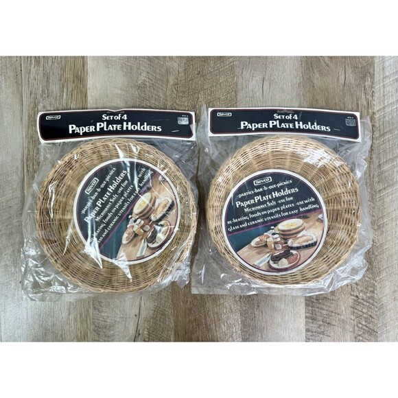 Nevco Vintage Set Of 8 Wicker Paper Plate Holders Parties Cookouts Camping NEW - Picture 1 of 4